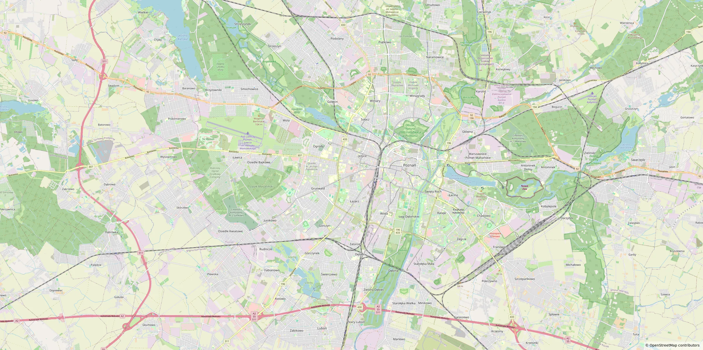 Mapa Poznania — podgląd (dane OpenStreetMap)